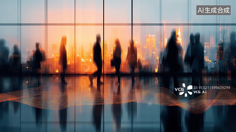 【AI数字艺术】商务大楼里的人群剪影图片素材