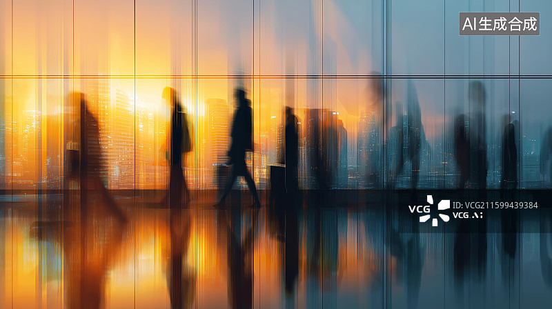 【AI数字艺术】商务大楼里的人群剪影图片素材