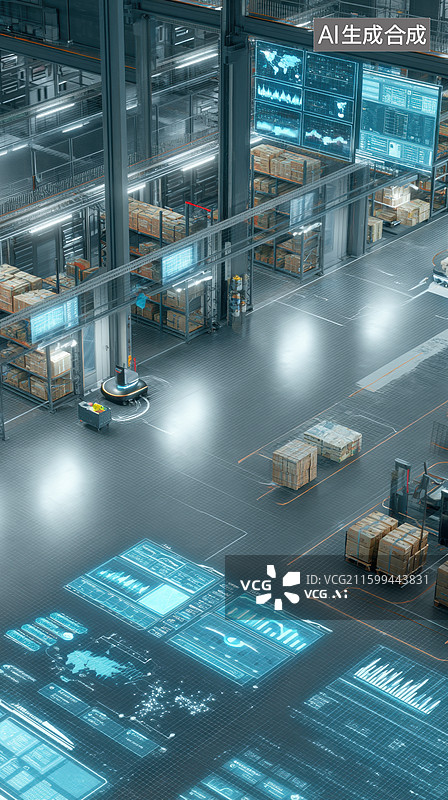 【AI数字艺术】智能仓储自动化作业场景图片素材