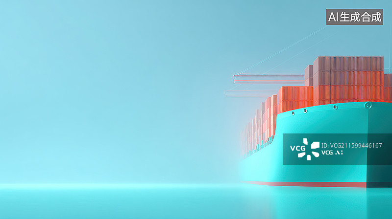 【AI数字艺术】蓝色海面上的大型货轮图片素材