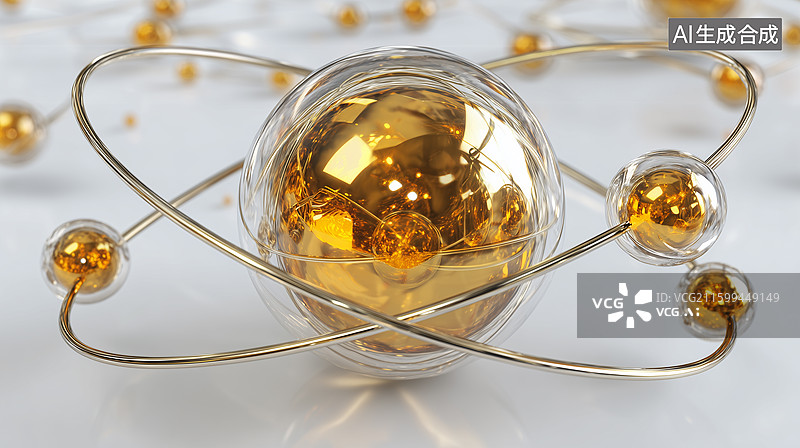 【AI数字艺术】金分子核心金属球轨道图片素材