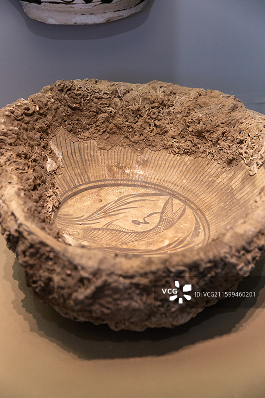 国家博物馆文保成果展片羽重辉元代白地黑花鱼藻纹大盆标本图片素材