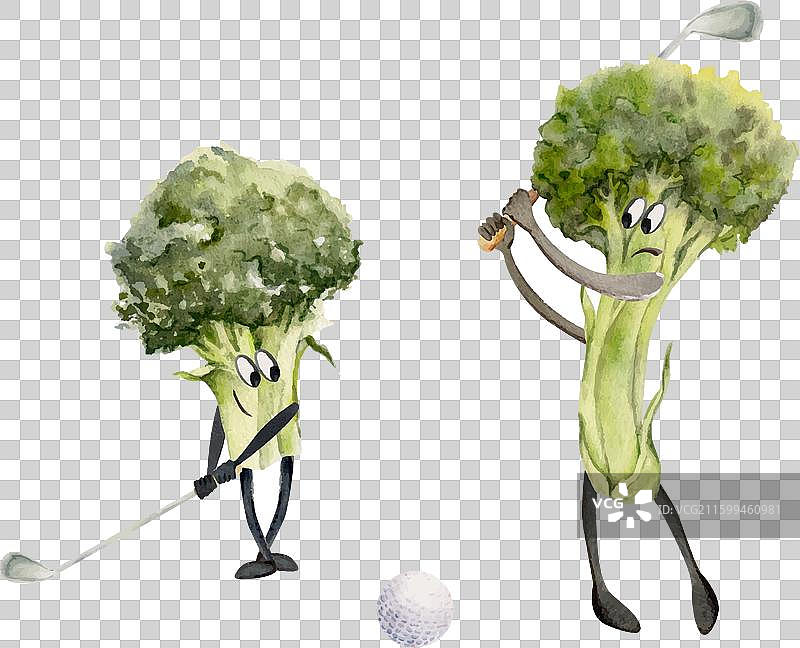 手绘水彩可爱西兰花角色图片素材