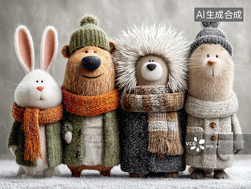 【AI数字艺术】呆萌风格玩具，治愈系动物玩具图片素材