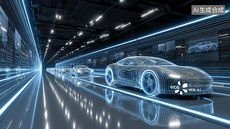 【AI数字艺术】未来感隧道中的概念汽车图片素材