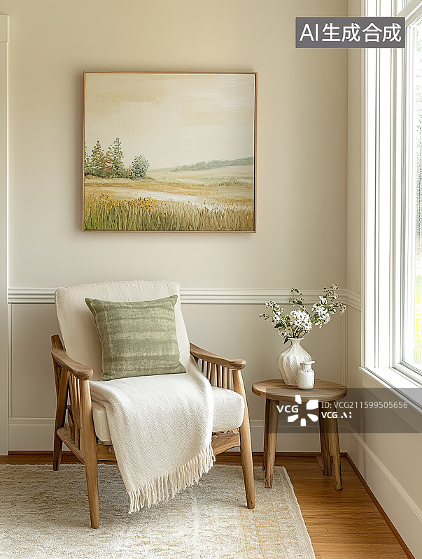 【AI数字艺术】温馨室内角落与风景画图片素材
