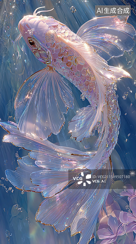 【AI数字艺术】梦幻水下锦鲤游动图片素材