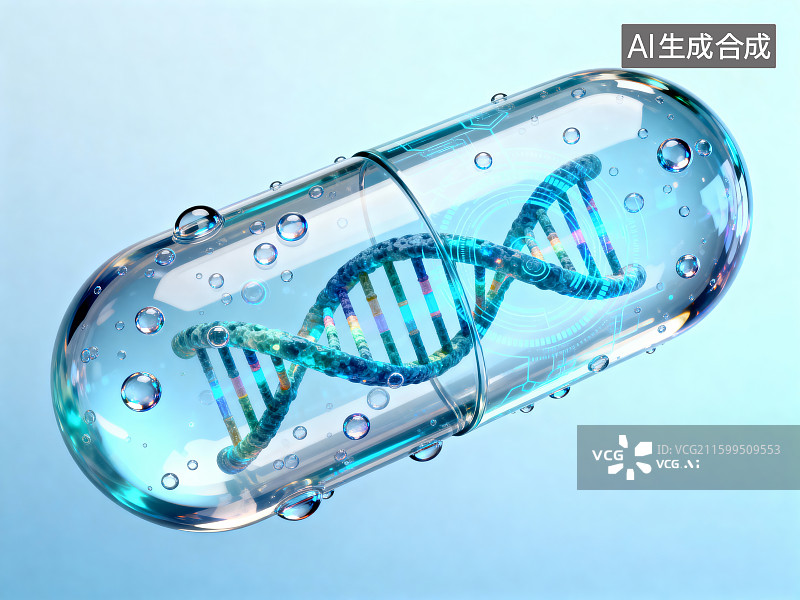 【AI数字艺术】DNA双螺旋在透明胶囊中图片素材