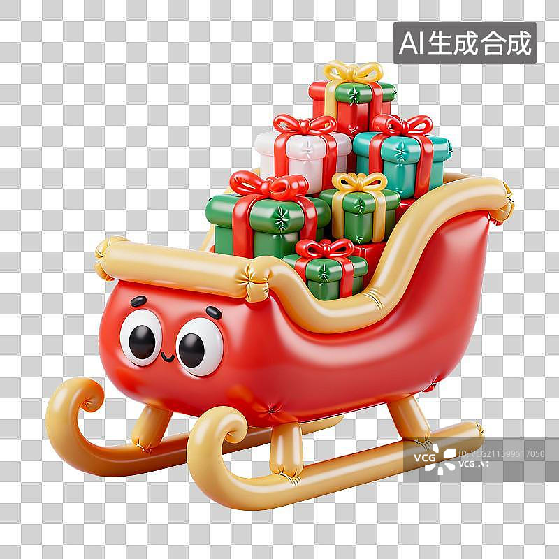 【AI数字艺术】3D膨胀风圣诞元素：圣诞3D充气雪橇礼物卡通创意素材图片素材