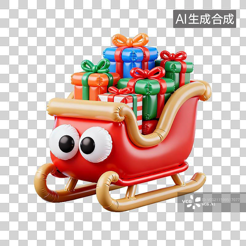 【AI数字艺术】3D膨胀风圣诞元素：圣诞3D充气雪橇礼物卡通创意素材图片素材