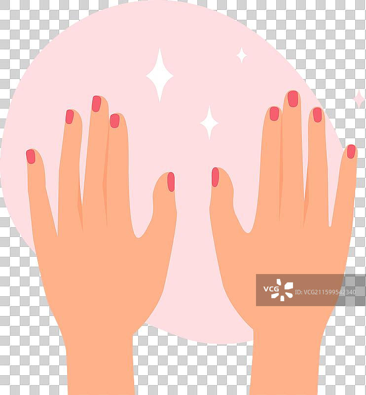 两只涂有精致美甲的女性的手，其中一只手涂有红色指甲油图片素材