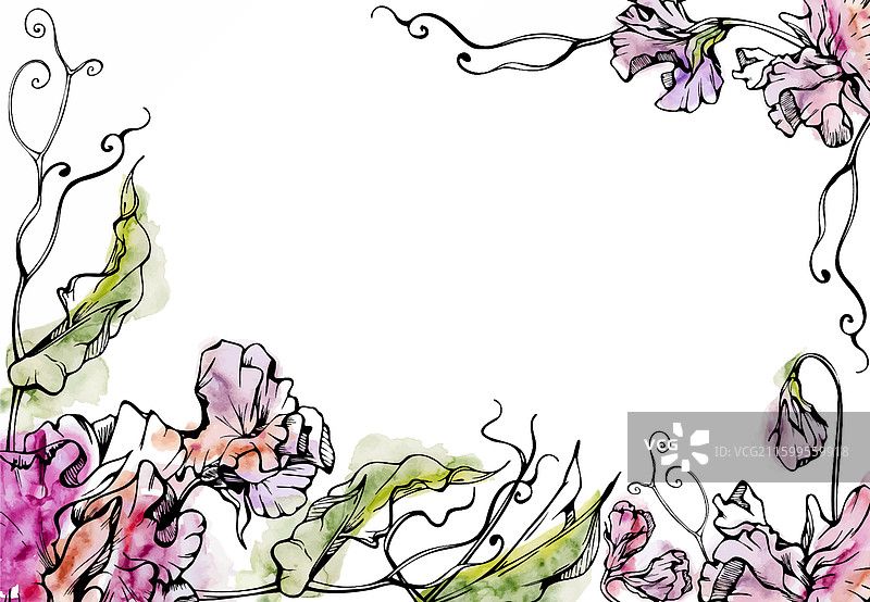 手绘水彩墨水植物花卉图片素材