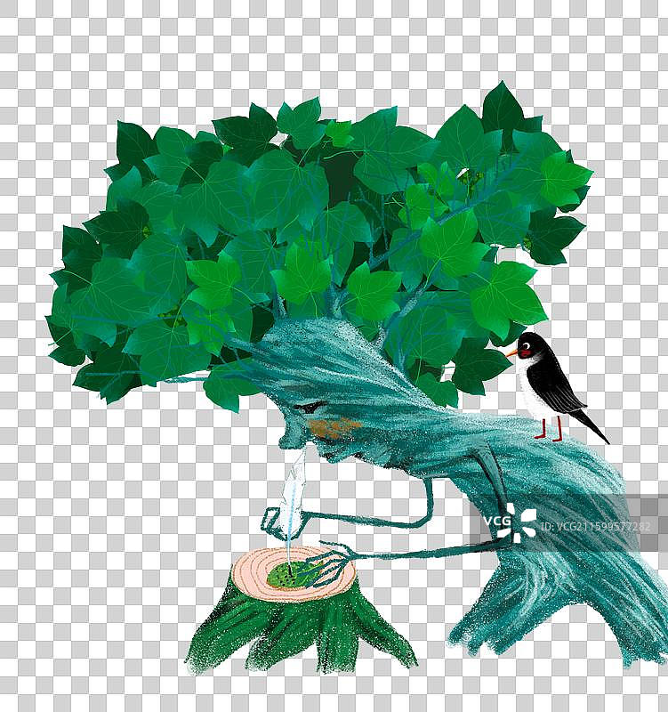 免抠元素 风景插画 燕子和写信的老树图片素材