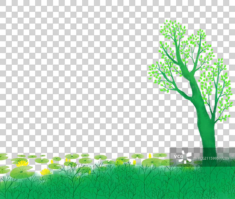 免抠元素 风景插画 春天来了 树发芽了图片素材
