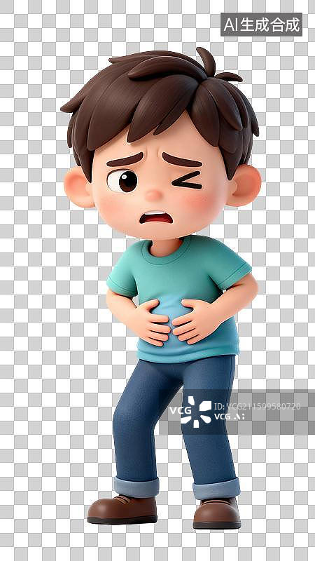 【AI数字艺术】男孩肚子疼痛插画图片素材