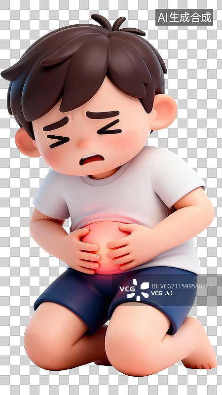 【AI数字艺术】男孩肚子疼痛插画图片素材