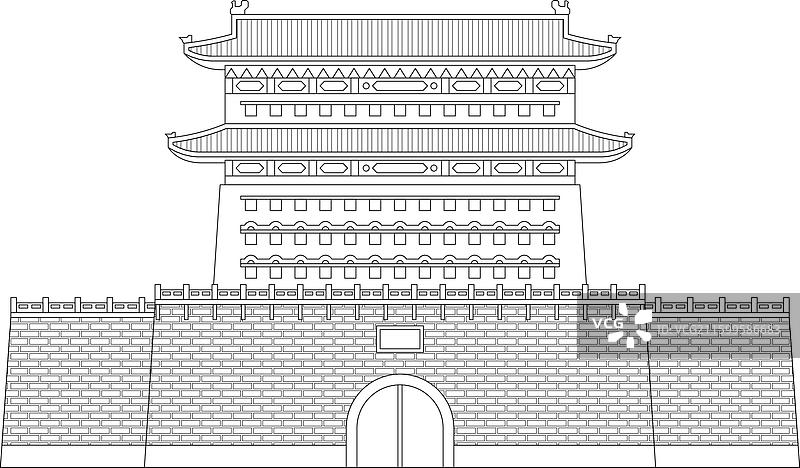 新中式国风最美中轴线北京正阳门箭楼插画图片素材