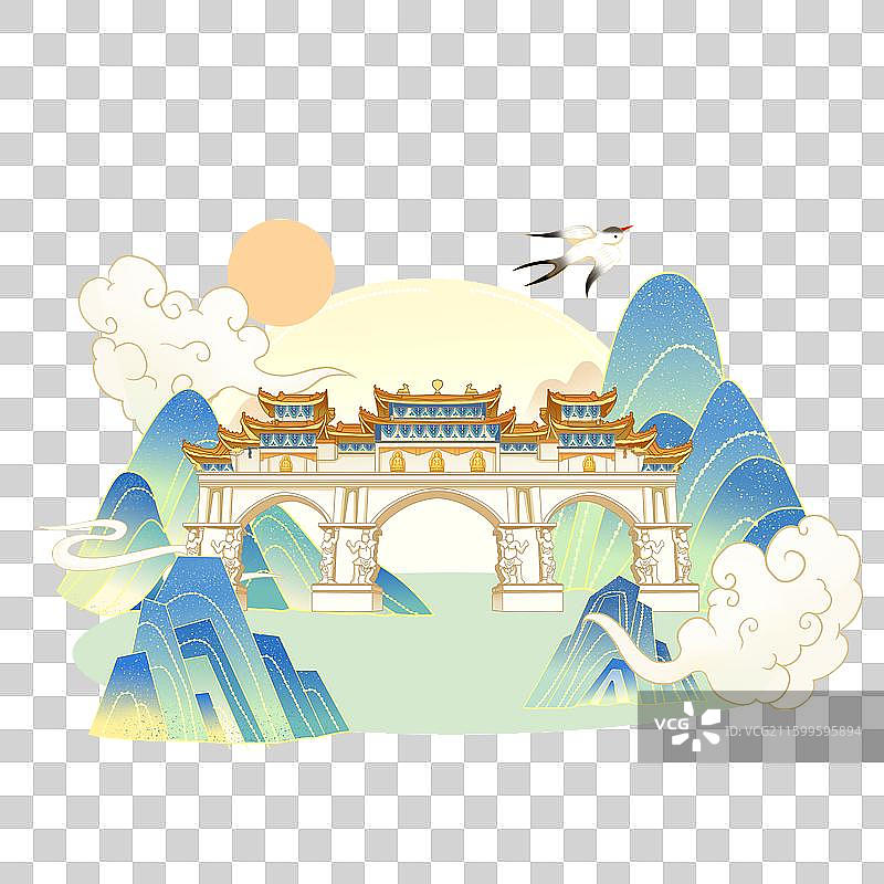 乌鲁木齐地标红光山大佛寺插画图片素材