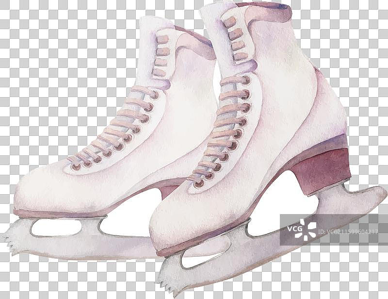 手绘水彩花样滑冰靴子一对图片素材