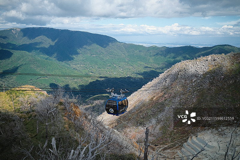 日本箱根大涌谷登山缆车特写图片素材