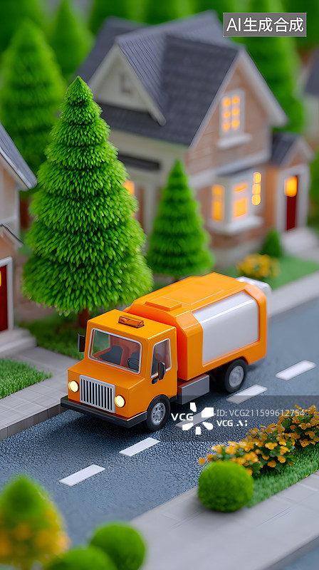 【AI数字艺术】移轴微缩景观的城市交通插画图片素材