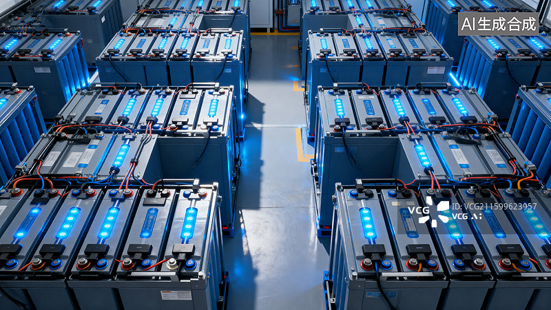 【AI数字艺术】工业设施中的电池储能排列图片素材