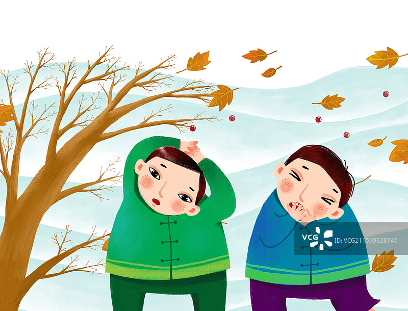 人物插画 儿童插画 风中的两个男孩图片素材