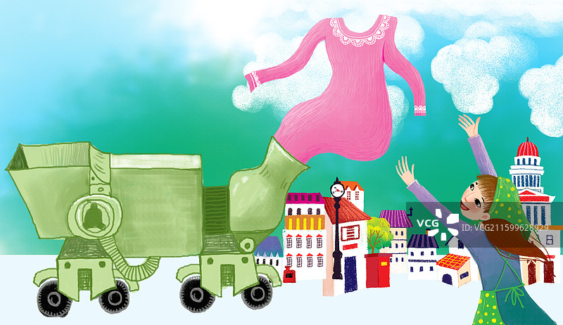 人物插画 儿童插画 展开双臂接裙子的女子图片素材