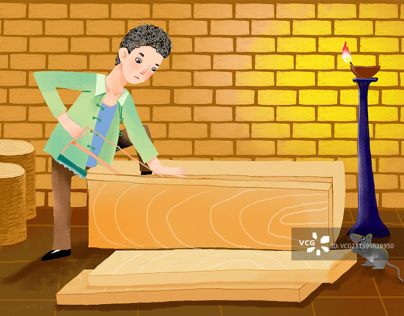 人物插画 儿童插画 正在锯木板的男子图片素材