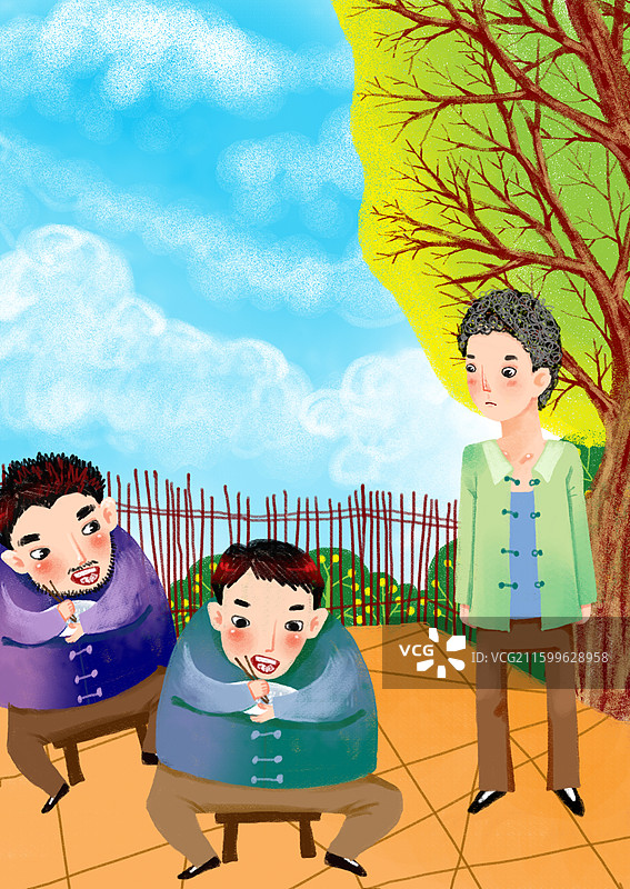 人物插画 儿童插画 三个男子聊天图片素材