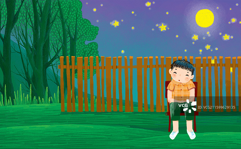 人物插画 儿童插画 坐在小板凳上的小男孩图片素材