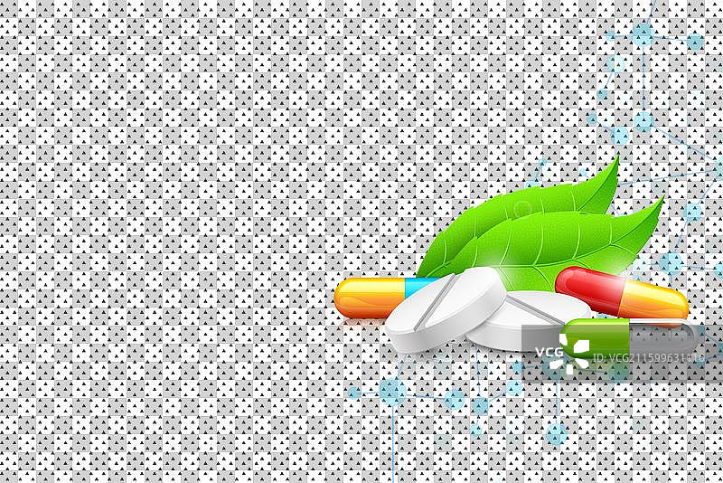 带有草药叶子的天然药物图片素材