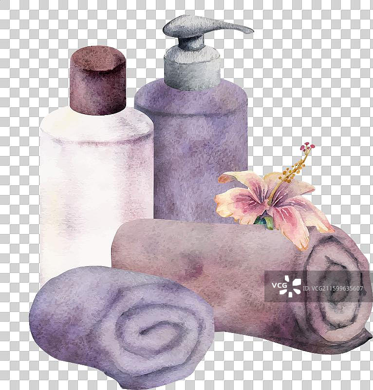 手绘水彩风格的温泉护肤毛巾浴巾图片素材