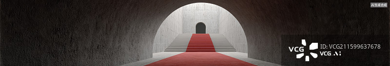 【AI数字艺术】圆形拱门尽头的红毯通道图片素材