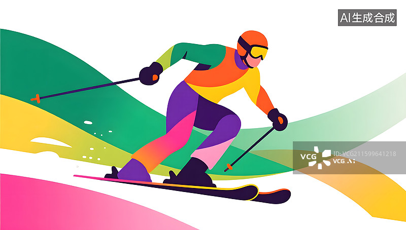 【AI数字艺术】运动员户外滑雪的场景插画图片素材