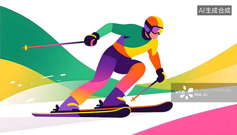 【AI数字艺术】运动员户外滑雪的场景插画图片素材