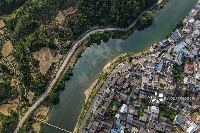航拍安徽省黄山市歙县昌溪村风光图片素材