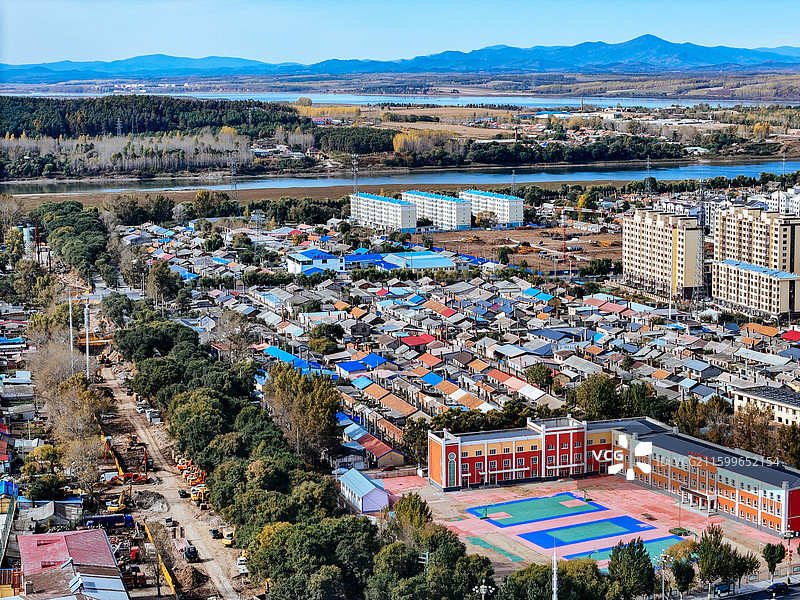 依兰县 依兰镇 通江路 东山公园 航拍图片素材