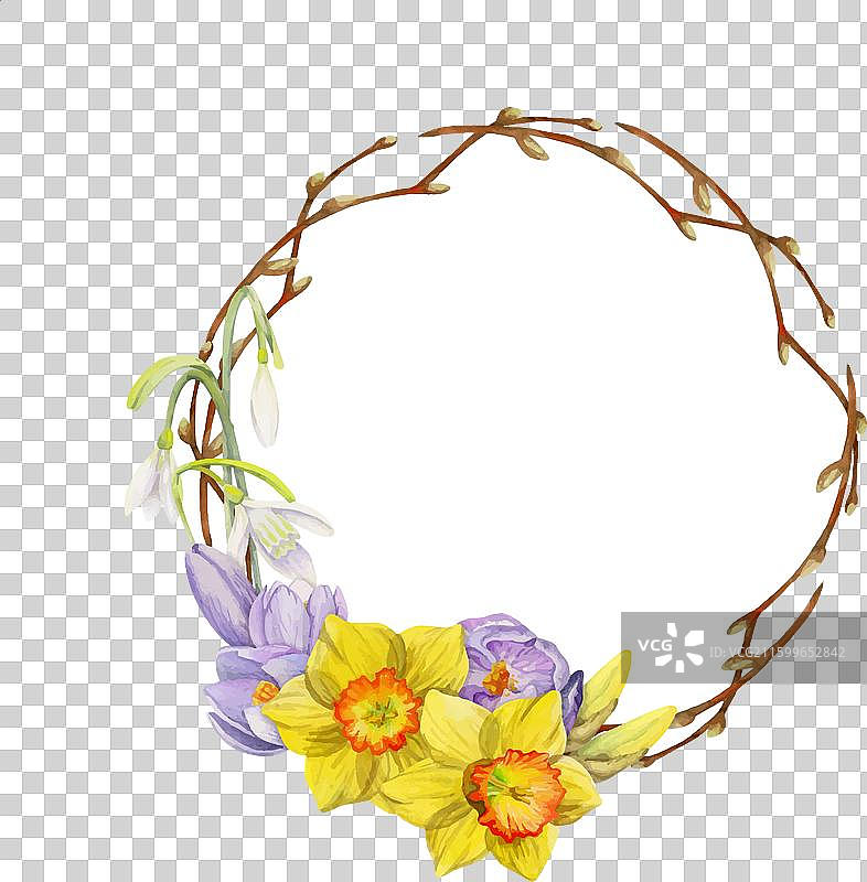 水彩手绘的春日圆环花冠图片素材