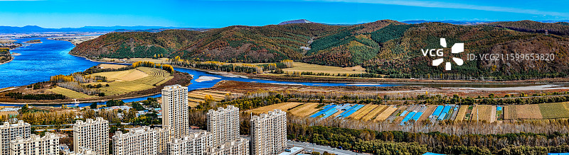 依兰县 依兰镇 通江路 东山公园 航拍图片素材