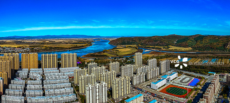 依兰县 依兰镇 通江路 东山公园 航拍图片素材