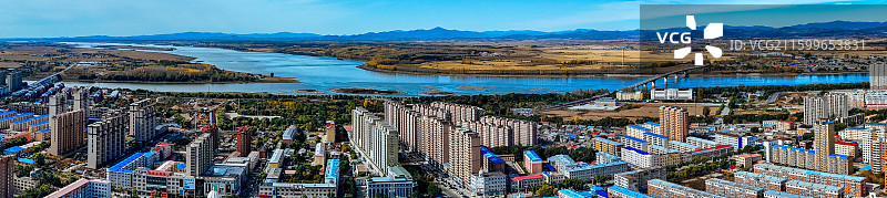 依兰县 依兰镇 通江路 东山公园 航拍图片素材