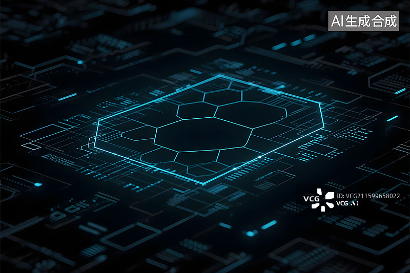 【AI数字艺术】科技感十足的六边形网格与数据线条图片素材
