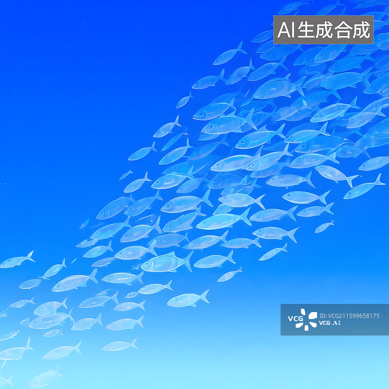 【AI数字艺术】庞大密集鱼群集体游动插画图片素材