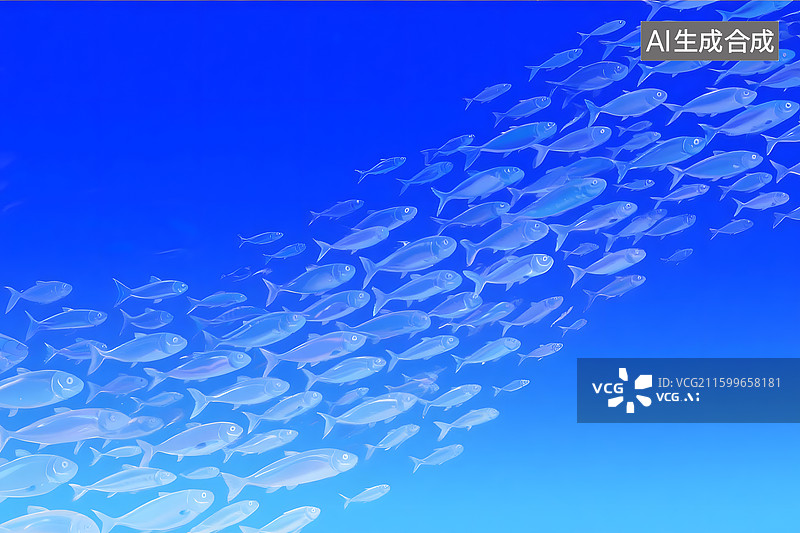 【AI数字艺术】庞大密集鱼群集体游动插画图片素材