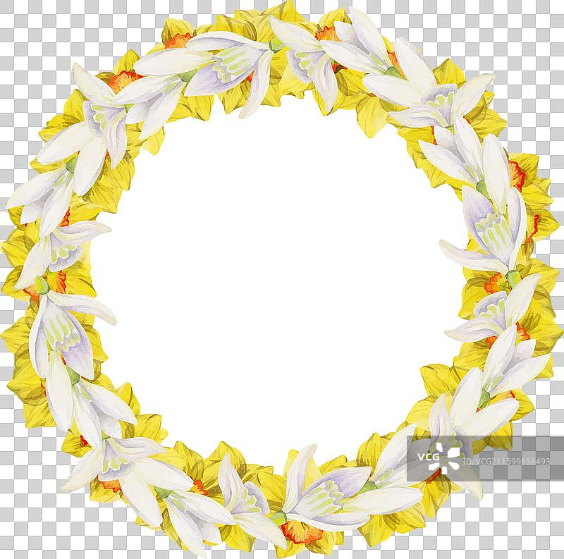 手绘水彩风格的春季圆形花环图片素材