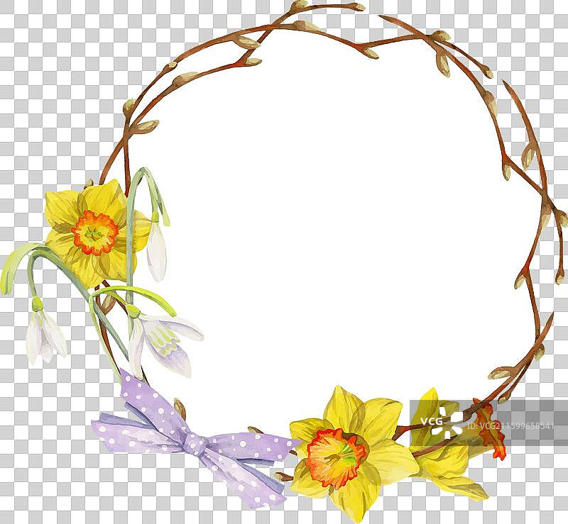 手绘水彩春季圆形花环图片素材