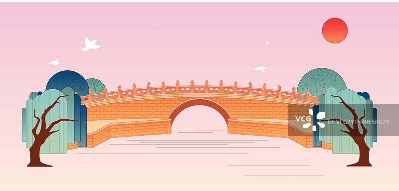 新中式国风最美中轴线北京万宁桥插画图片素材