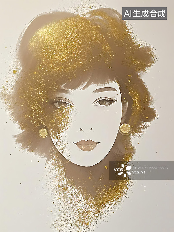 【AI数字艺术】金色闪耀女子肖像图片素材