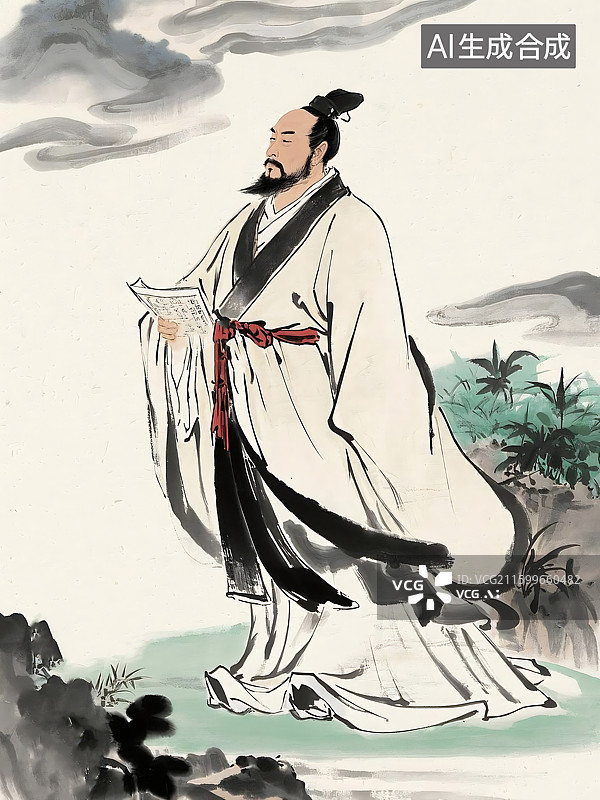 【AI数字艺术】司马迁古代文人水墨画卷图片素材